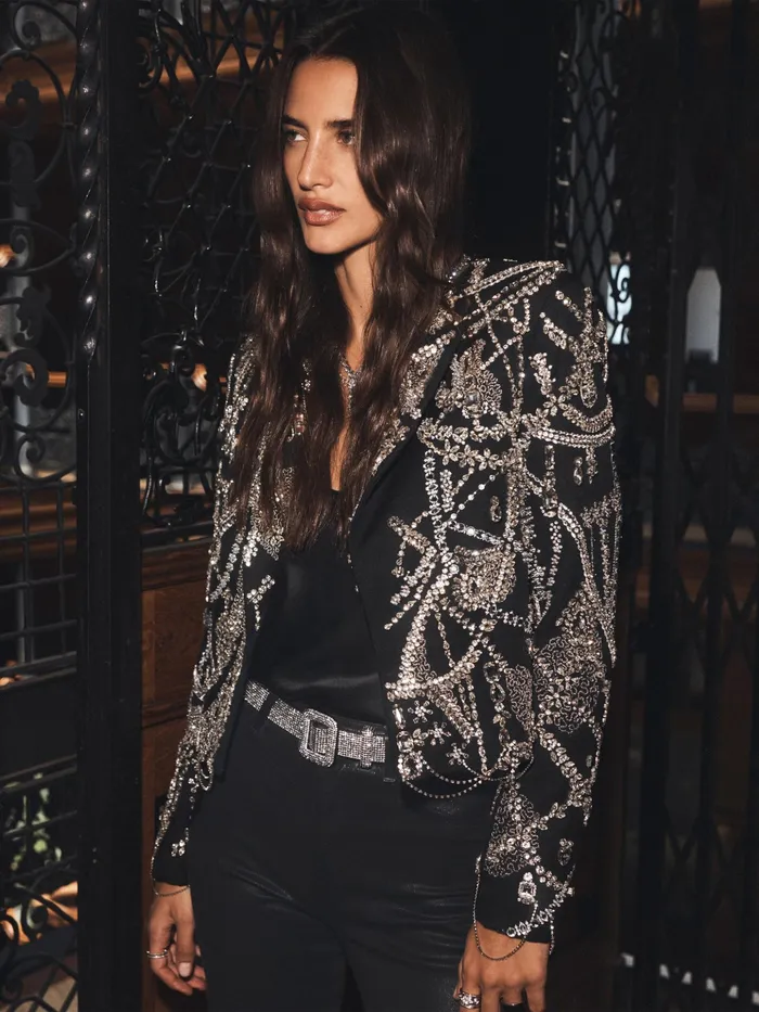 Women L039Agence Blazers and Jackets New Noely Crystal Blazer Blackclear Crystal