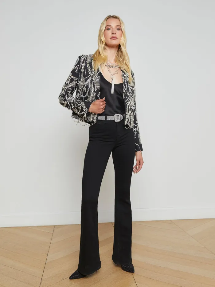 Women L039Agence Blazers and Jackets New Noely Crystal Blazer Blackclear Crystal