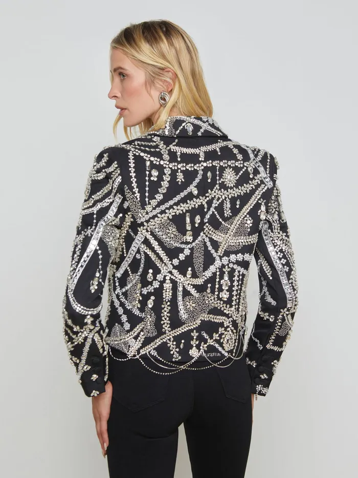 Women L039Agence Blazers and Jackets New Noely Crystal Blazer Blackclear Crystal