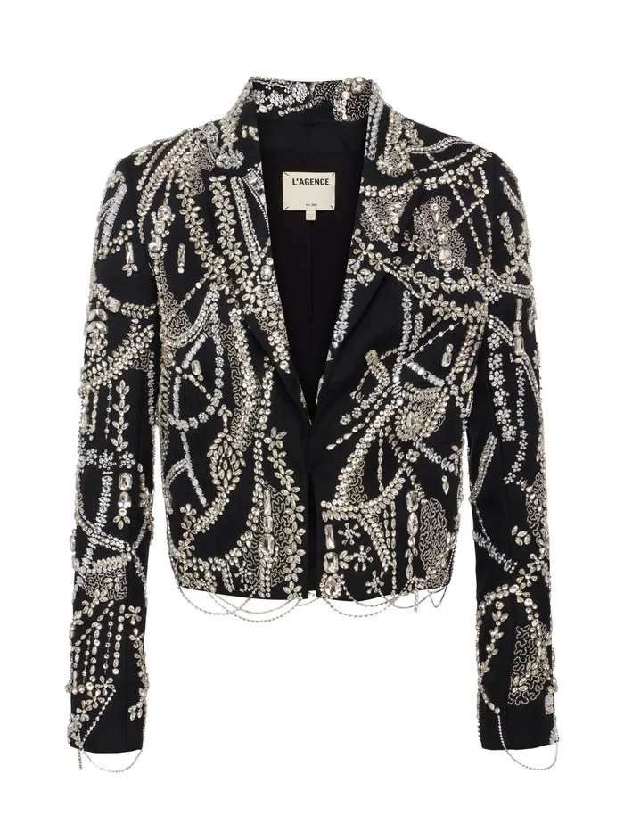 Women L039Agence Blazers and Jackets New Noely Crystal Blazer Blackclear Crystal