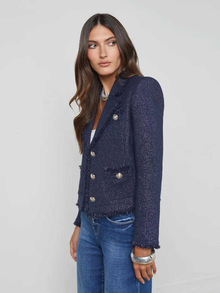 Women L039Agence Blazers and Jackets New Sylvia Collared Jacket Midnight Women L039Agence Blazers and Jackets New Sylvia Collared Jacket Midnight