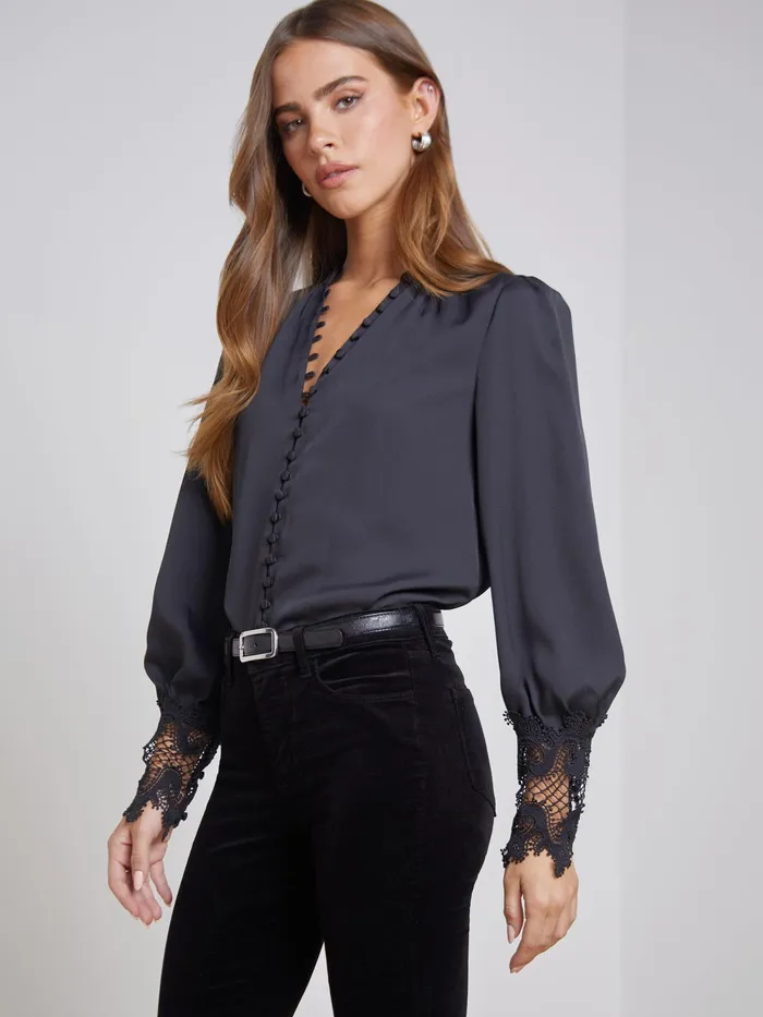 Women L039Agence Blouses and Tops Ava Blouse Black Women L039Agence Blouses and Tops Ava Blouse Black
