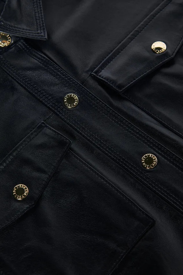 Women L039Agence Blouses and Tops Avina Leather Shirt Black Women L039Agence Blouses and Tops Avina Leather Shirt Black