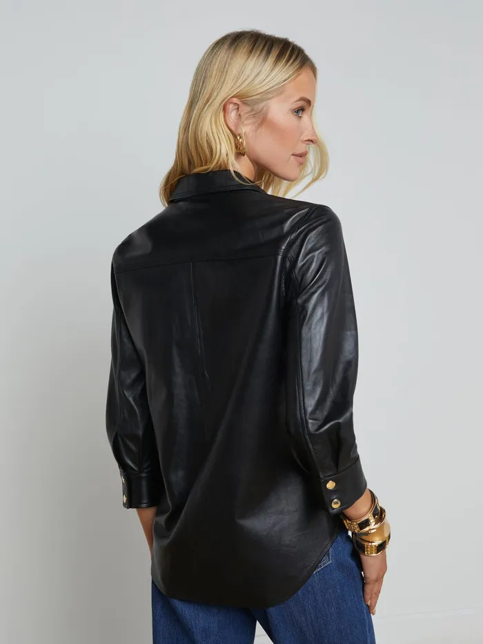 Women L039Agence Blouses and Tops Avina Leather Shirt Black Women L039Agence Blouses and Tops Avina Leather Shirt Black