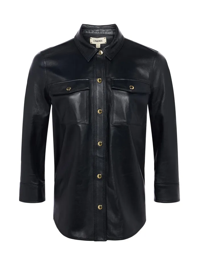 Women L039Agence Blouses and Tops Avina Leather Shirt Black Women L039Agence Blouses and Tops Avina Leather Shirt Black
