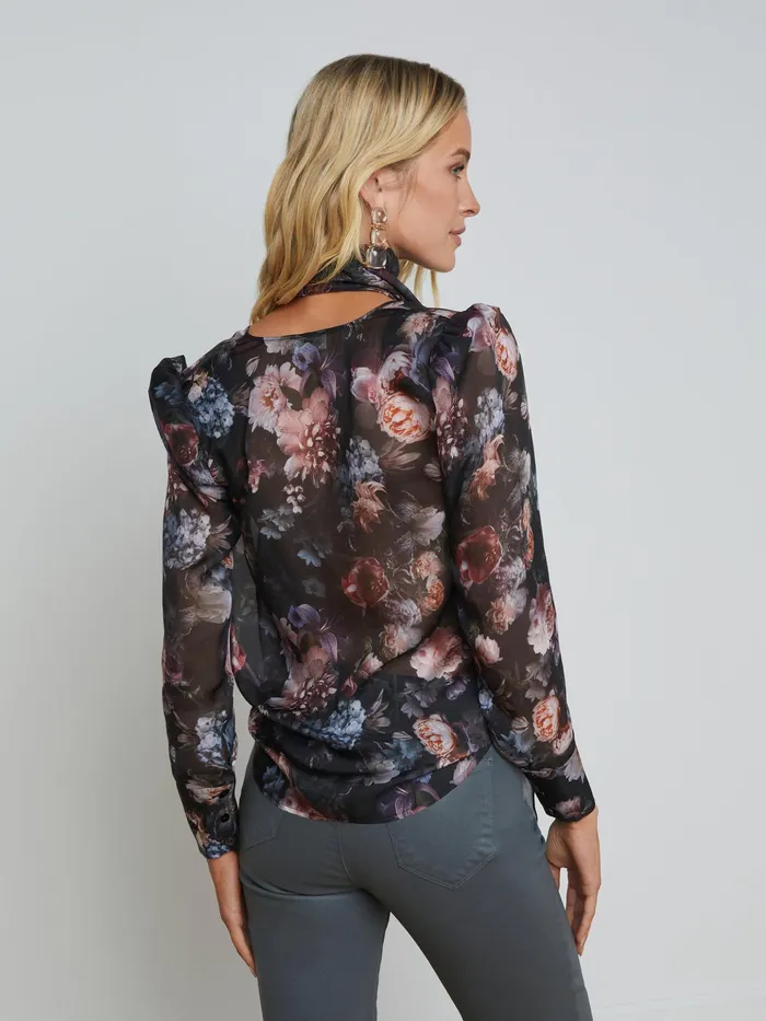 Women L039Agence Blouses and Tops Cambria Silk TieNeck Blouse Black Multi Vintage Oil Flower Women L039Agence Blouses and Tops Cambria Silk TieNeck Blouse Black Multi Vintage Oil Flower