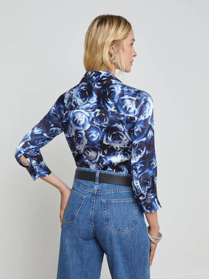 Women L039Agence Blouses and Tops Dani Silk Blouse Midnight Multi Rose Bunch