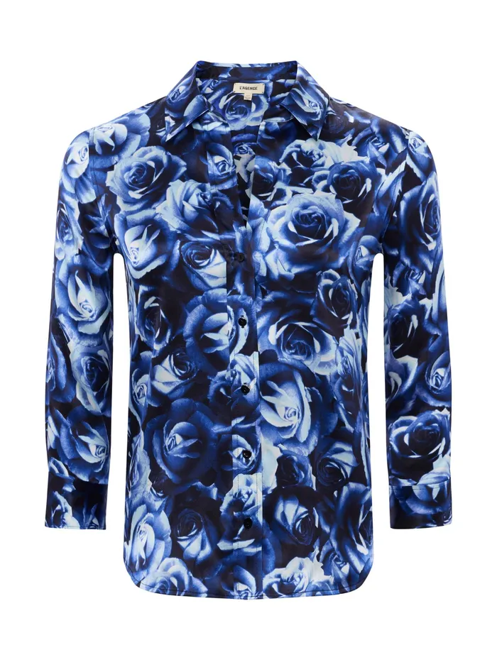 Women L039Agence Blouses and Tops Dani Silk Blouse Midnight Multi Rose Bunch