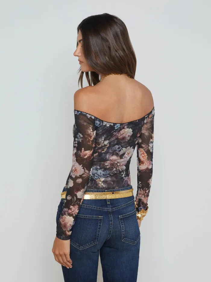 Women L039Agence Blouses and Tops Peonie OffTheShoulder Bodysuit Black Multi Vintage Oil Flower Women L039Agence Blouses and Tops Peonie OffTheShoulder Bodysuit Black Multi Vintage Oil Flower