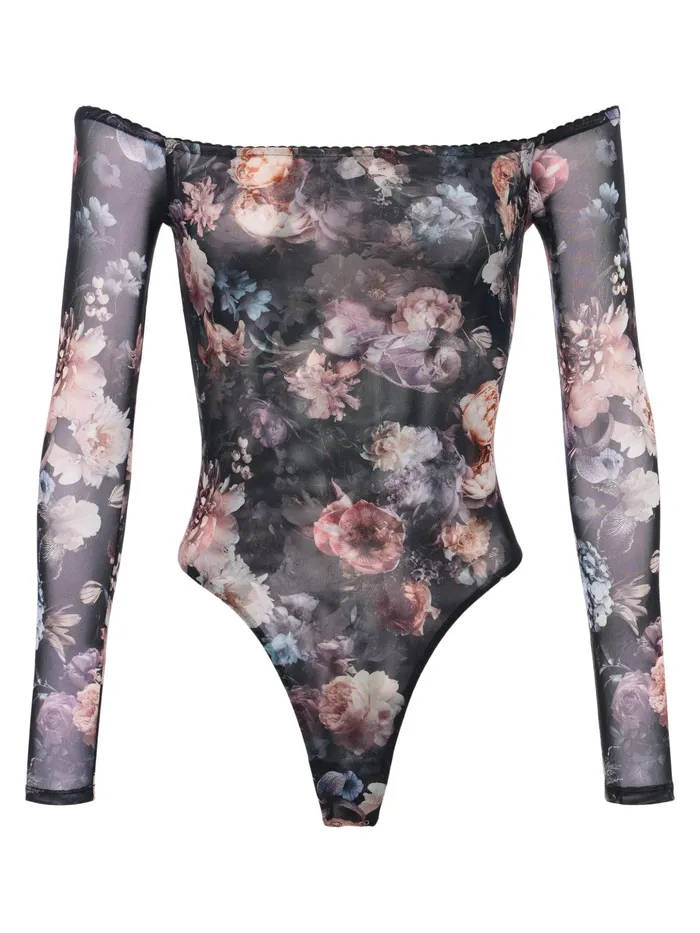 Women L039Agence Blouses and Tops Peonie OffTheShoulder Bodysuit Black Multi Vintage Oil Flower Women L039Agence Blouses and Tops Peonie OffTheShoulder Bodysuit Black Multi Vintage Oil Flower