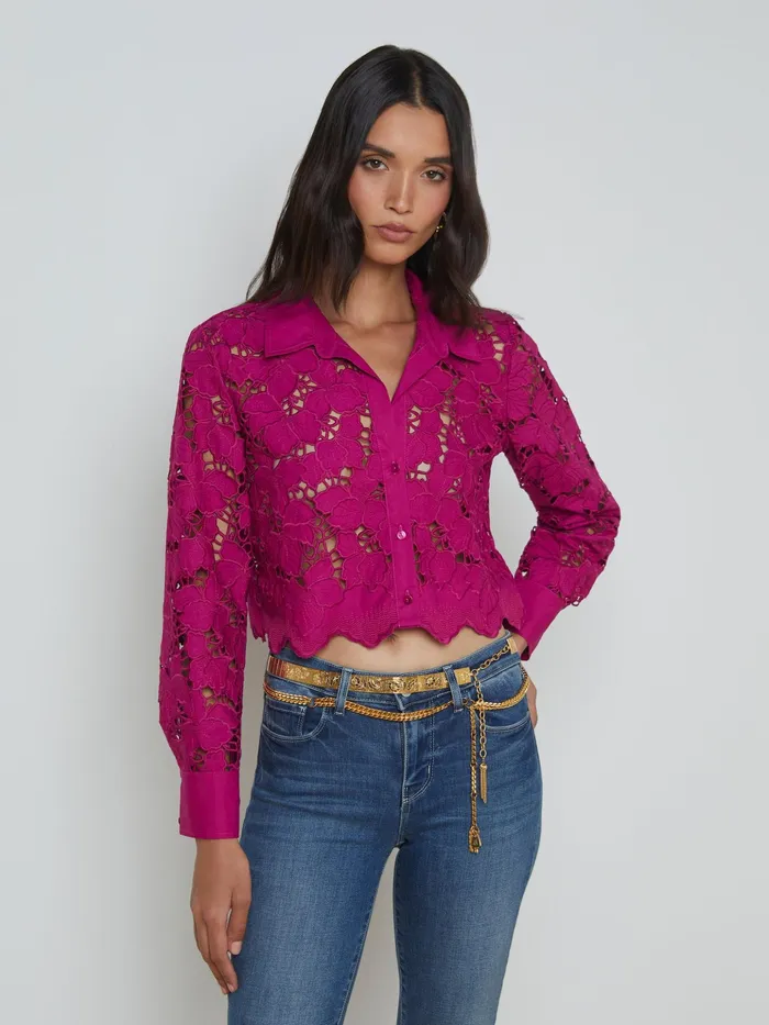 Women L039Agence Blouses and Tops Seychelle Lace Cropped Blouse Ruby
