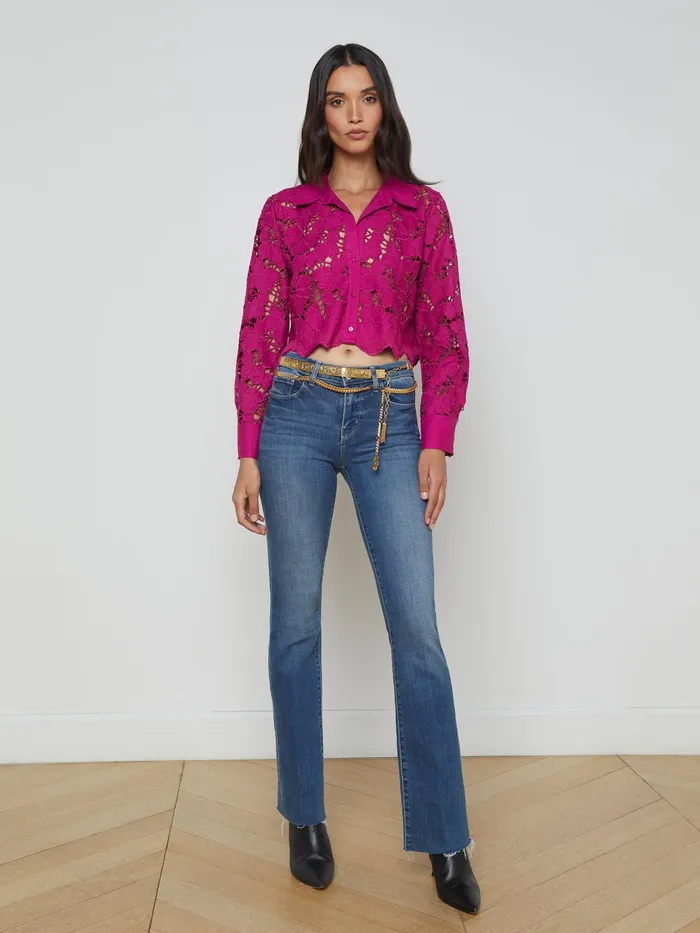 Women L039Agence Blouses and Tops Seychelle Lace Cropped Blouse Ruby Women L039Agence Blouses and Tops Seychelle Lace Cropped Blouse Ruby