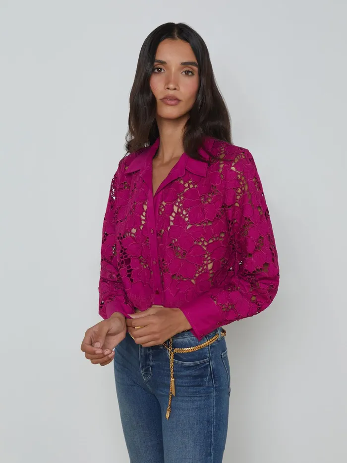 Women L039Agence Blouses and Tops Seychelle Lace Cropped Blouse Ruby Women L039Agence Blouses and Tops Seychelle Lace Cropped Blouse Ruby