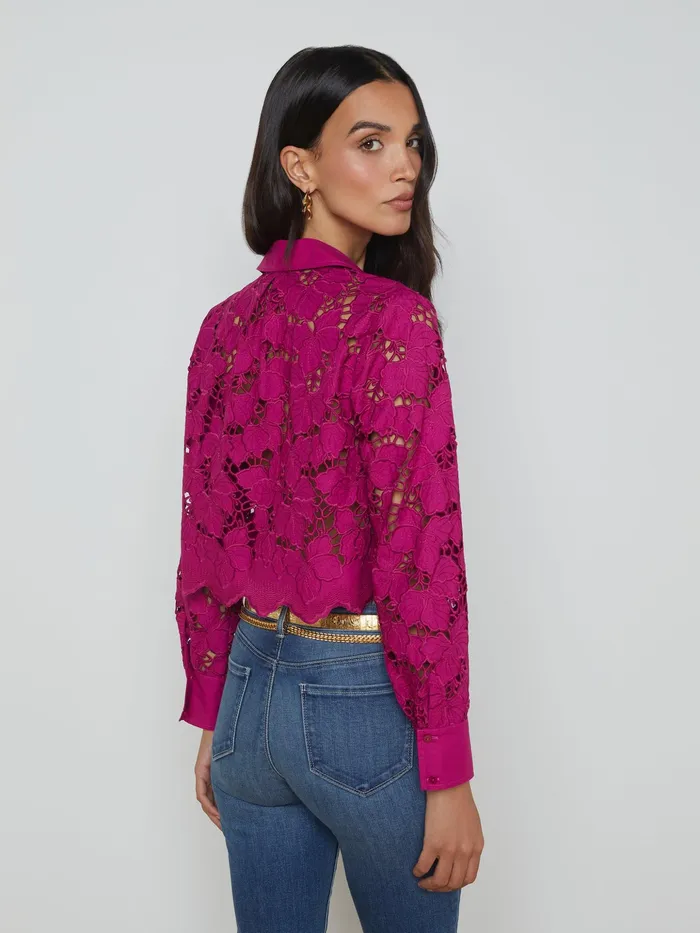 Women L039Agence Blouses and Tops Seychelle Lace Cropped Blouse Ruby Women L039Agence Blouses and Tops Seychelle Lace Cropped Blouse Ruby