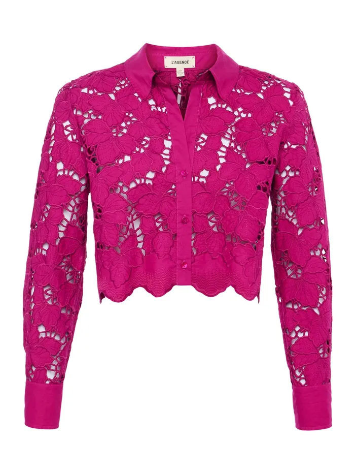 Women L039Agence Blouses and Tops Seychelle Lace Cropped Blouse Ruby Women L039Agence Blouses and Tops Seychelle Lace Cropped Blouse Ruby