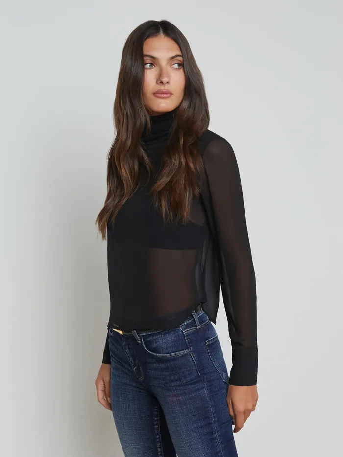 Women L039Agence Blouses and Tops Toulon Silk Chiffon Turtleneck Black Women L039Agence Blouses and Tops Toulon Silk Chiffon Turtleneck Black
