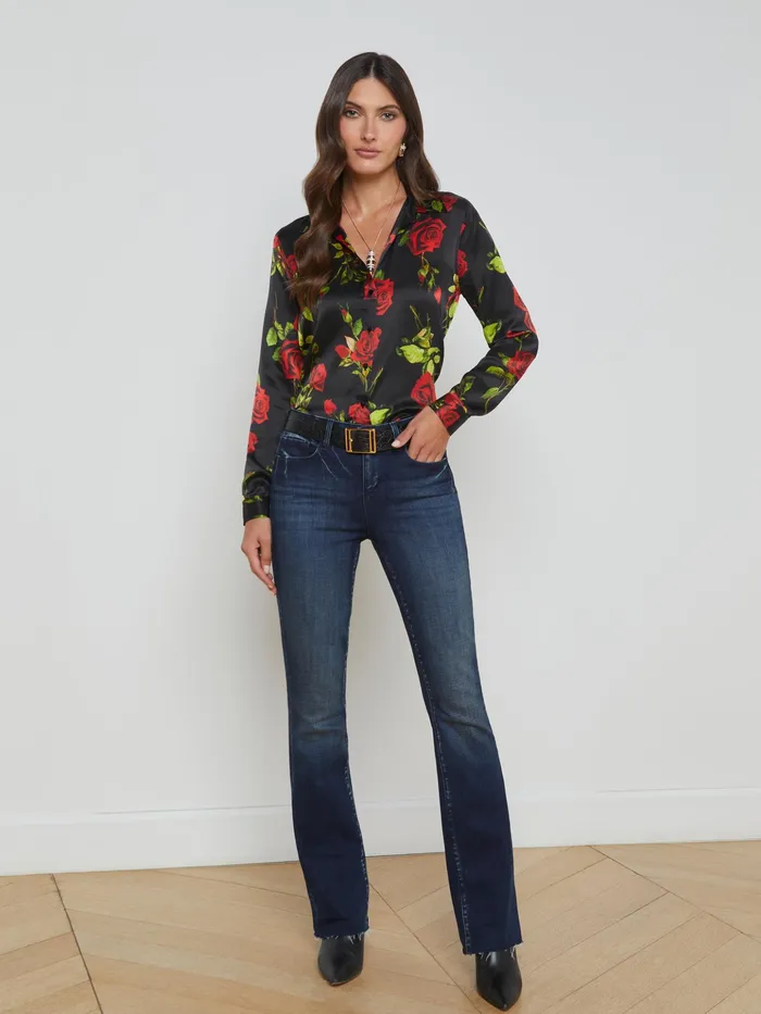 Women L039Agence Blouses and Tops Tyler Silk Blouse Black Multi Romantic Rose