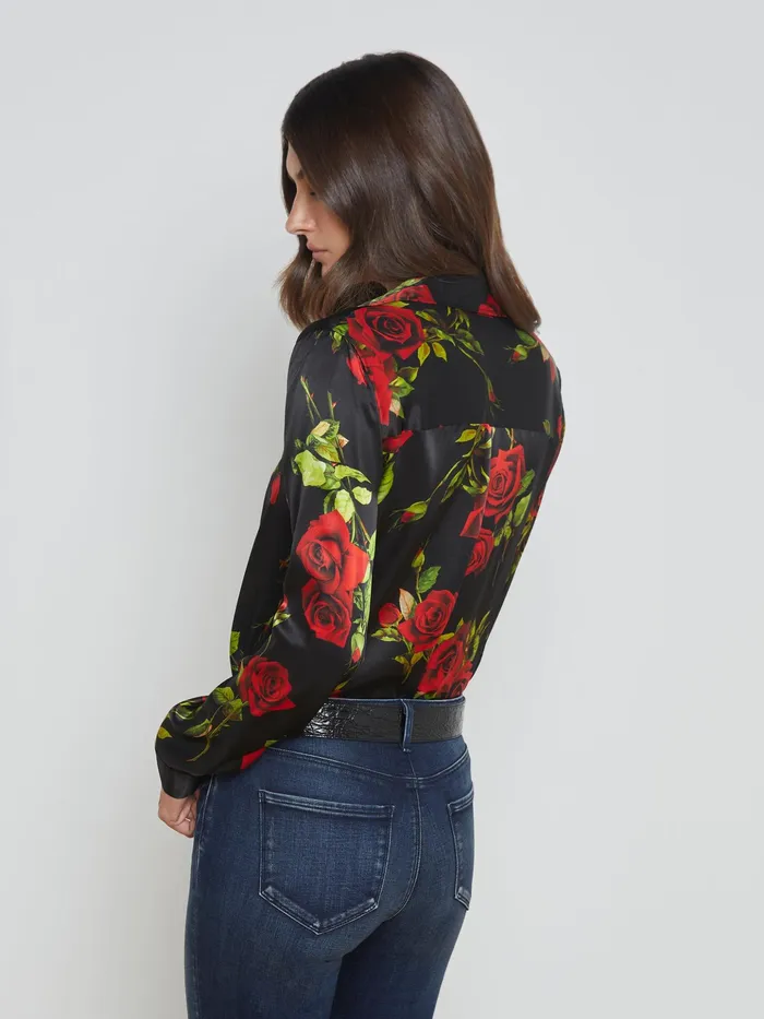 Women L039Agence Blouses and Tops Tyler Silk Blouse Black Multi Romantic Rose