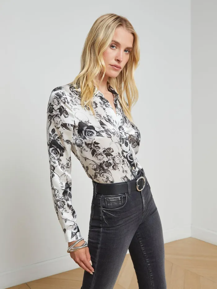 Women L039Agence Blouses and Tops Tyler Silk Blouse Whiteblack Baroque Floral Women L039Agence Blouses and Tops Tyler Silk Blouse Whiteblack Baroque Floral