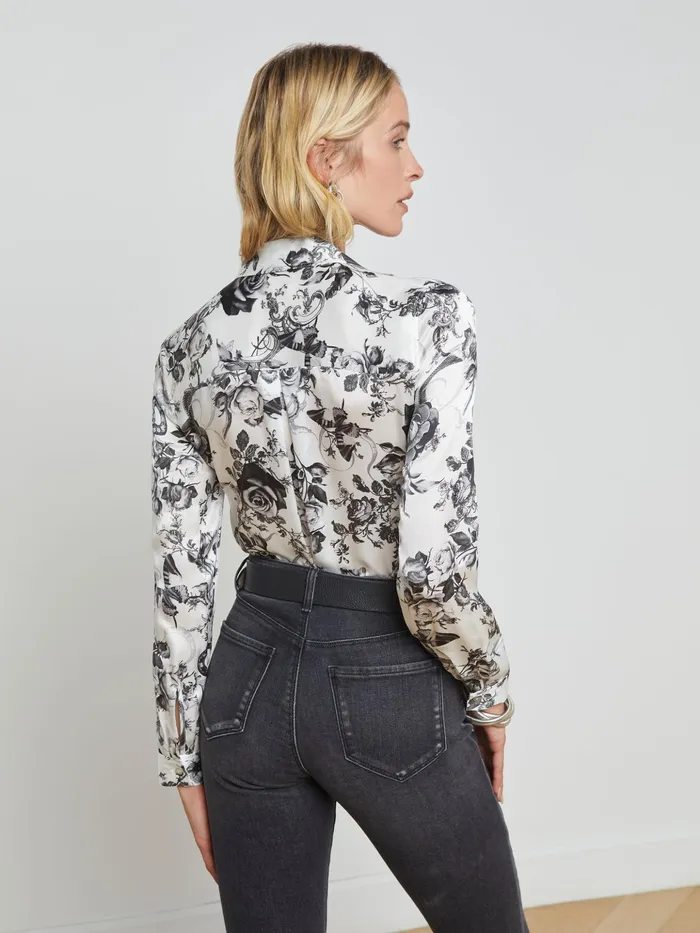 Women L039Agence Blouses and Tops Tyler Silk Blouse Whiteblack Baroque Floral Women L039Agence Blouses and Tops Tyler Silk Blouse Whiteblack Baroque Floral