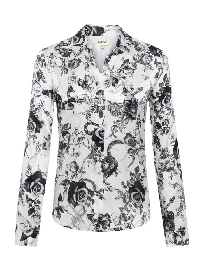 Women L039Agence Blouses and Tops Tyler Silk Blouse Whiteblack Baroque Floral Women L039Agence Blouses and Tops Tyler Silk Blouse Whiteblack Baroque Floral