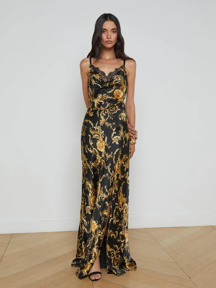 Women L039Agence Dresses and Jumpsuits Venice Silk Gown Blackgold Large Barocco Swirl Women L039Agence Dresses and Jumpsuits Venice Silk Gown Blackgold Large Barocco Swirl