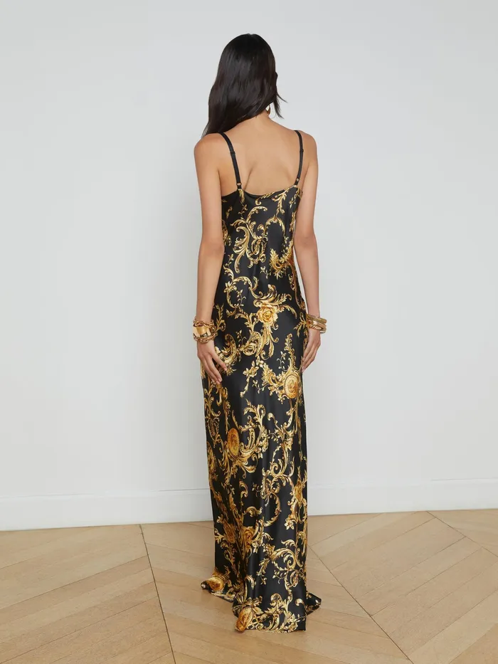 Women L039Agence Dresses and Jumpsuits Venice Silk Gown Blackgold Large Barocco Swirl Women L039Agence Dresses and Jumpsuits Venice Silk Gown Blackgold Large Barocco Swirl