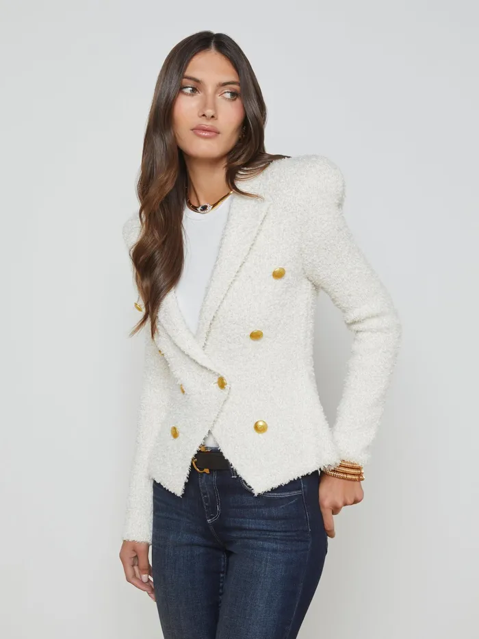 Women L039Agence Knitwear Bethany Knit Blazer Ivorygold Women L039Agence Knitwear Bethany Knit Blazer Ivorygold