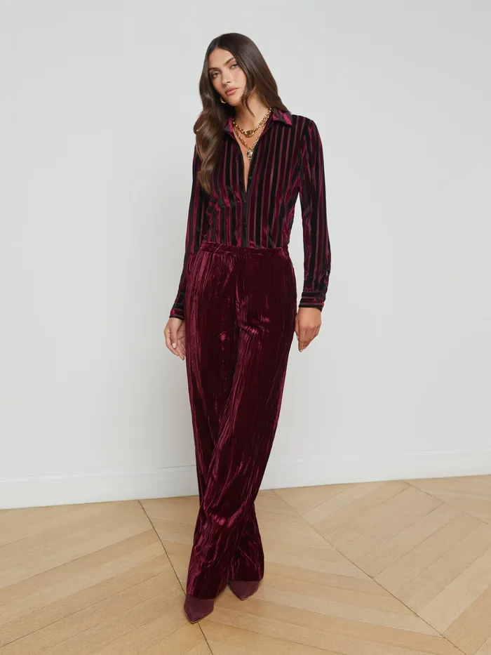 Women L039Agence Matching Sets Laurent Striped Velvet Blouse Deep Burgundyblack Stripe Women L039Agence Matching Sets Laurent Striped Velvet Blouse Deep Burgundyblack Stripe