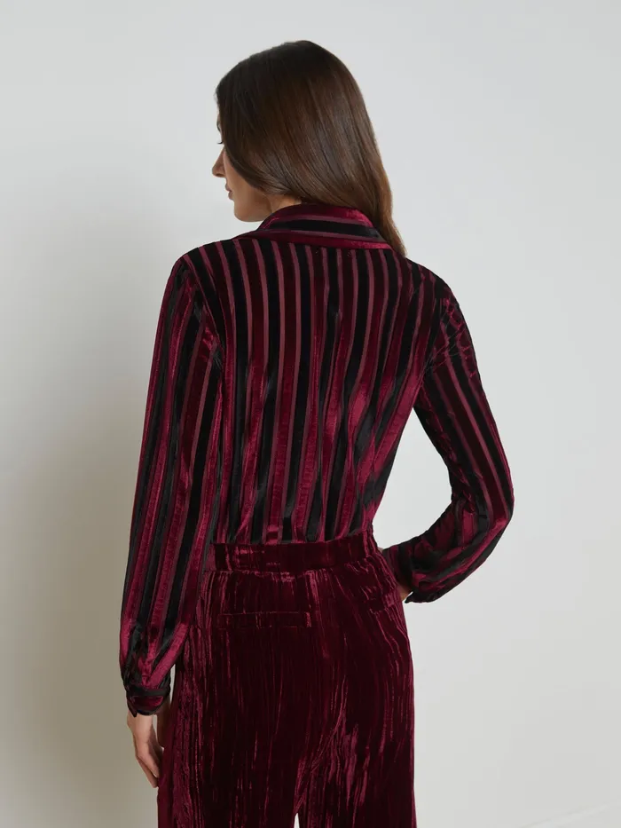 Women L039Agence Matching Sets Laurent Striped Velvet Blouse Deep Burgundyblack Stripe Women L039Agence Matching Sets Laurent Striped Velvet Blouse Deep Burgundyblack Stripe