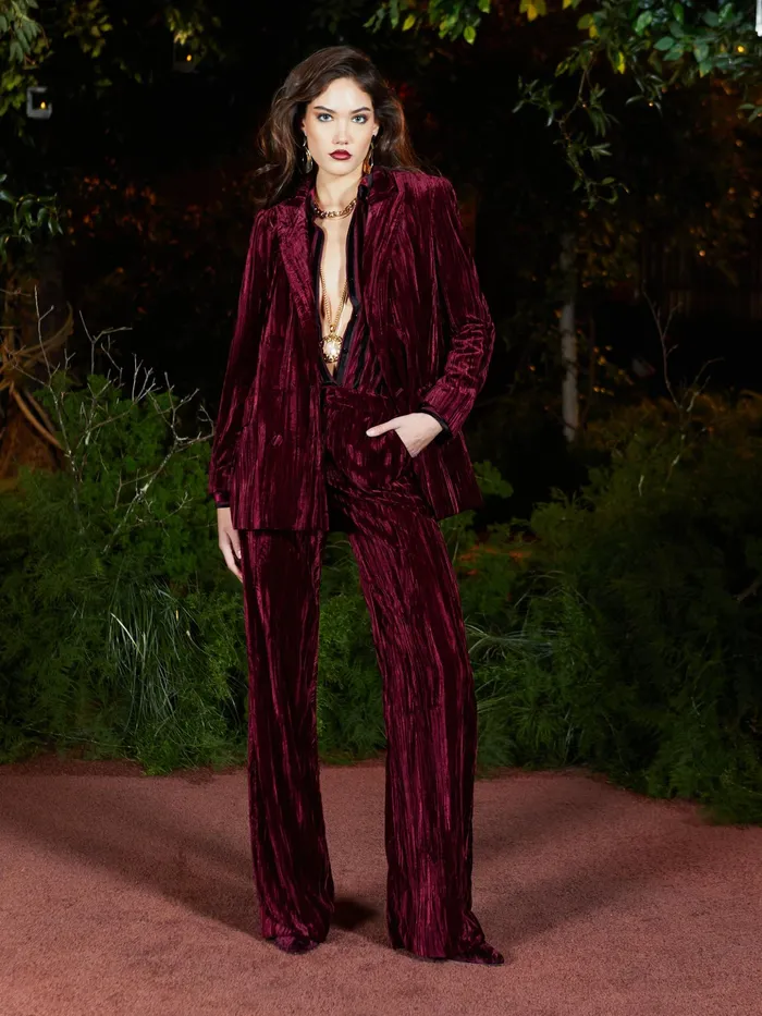 Women L039Agence Matching Sets Laurent Striped Velvet Blouse Deep Burgundyblack Stripe Women L039Agence Matching Sets Laurent Striped Velvet Blouse Deep Burgundyblack Stripe