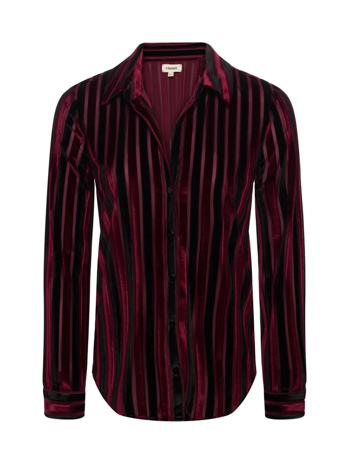Women L039Agence Matching Sets Laurent Striped Velvet Blouse Deep Burgundyblack Stripe Women L039Agence Matching Sets Laurent Striped Velvet Blouse Deep Burgundyblack Stripe