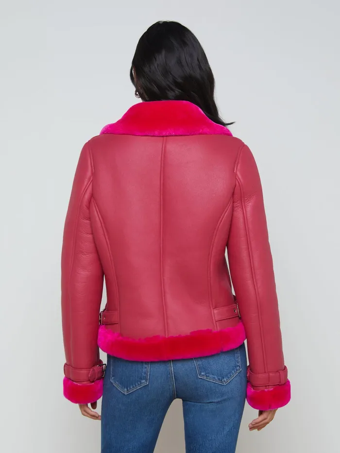 Women L039Agence Outerwear New Niri Shearling Leather Jacket Pink Glo Women L039Agence Outerwear New Niri Shearling Leather Jacket Pink Glo