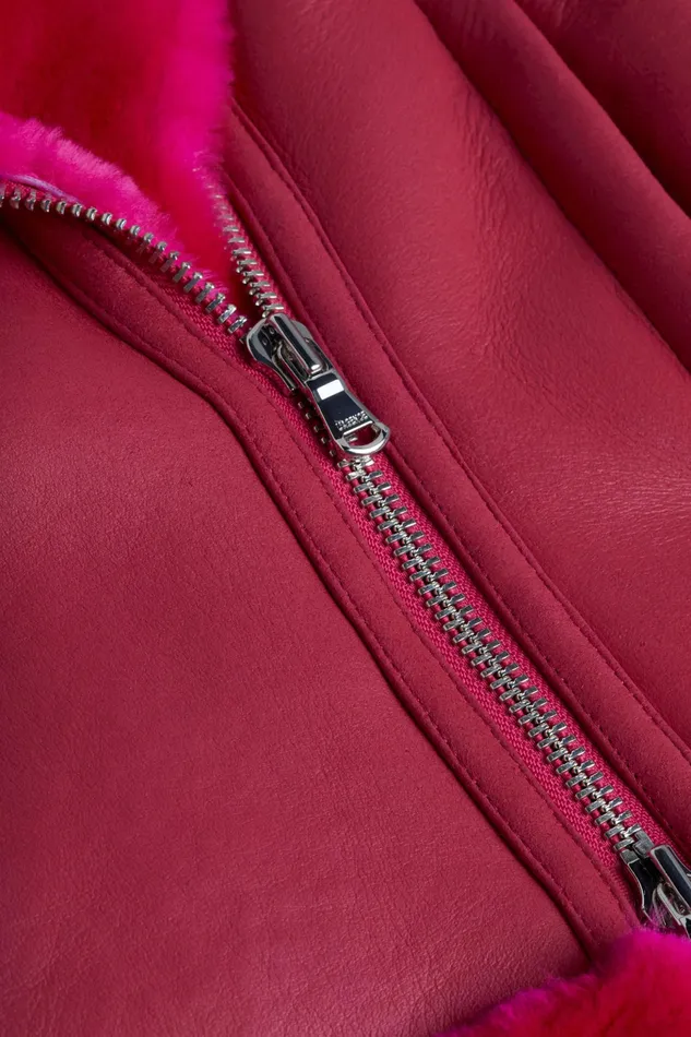 Women L039Agence Outerwear New Niri Shearling Leather Jacket Pink Glo Women L039Agence Outerwear New Niri Shearling Leather Jacket Pink Glo