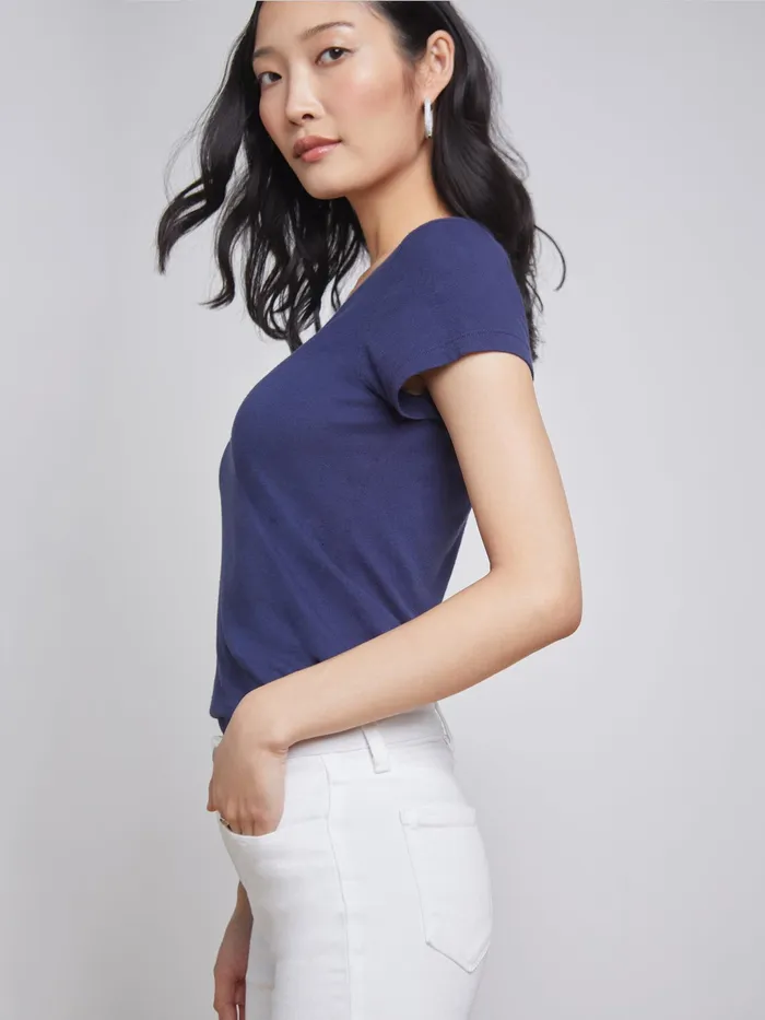 Women L039Agence Tees Becca Cotton VNeck Tee Navy Women L039Agence Tees Becca Cotton VNeck Tee Navy