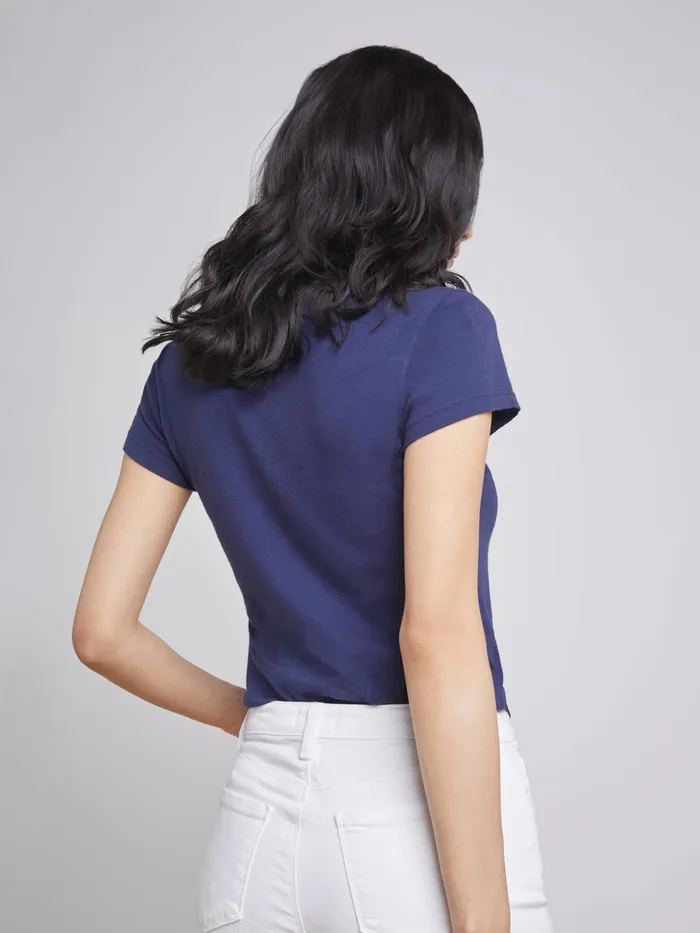 Women L039Agence Tees Becca Cotton VNeck Tee Navy Women L039Agence Tees Becca Cotton VNeck Tee Navy