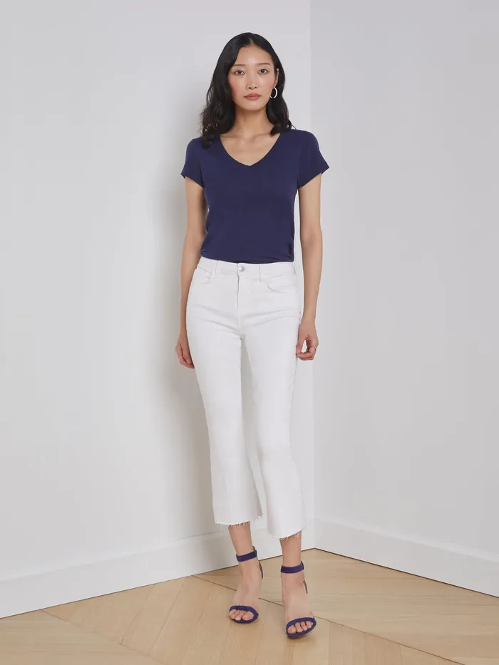 Women L039Agence Tees Becca Cotton VNeck Tee Navy Women L039Agence Tees Becca Cotton VNeck Tee Navy