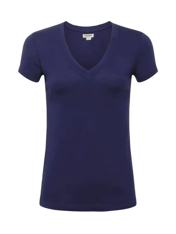 Women L039Agence Tees Becca Cotton VNeck Tee Navy Women L039Agence Tees Becca Cotton VNeck Tee Navy