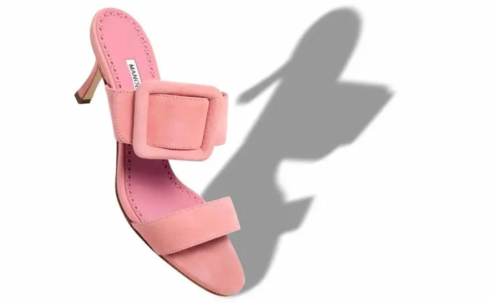 Women Light Pink Suede Open Toe Mules Manolo Blahnik Mules