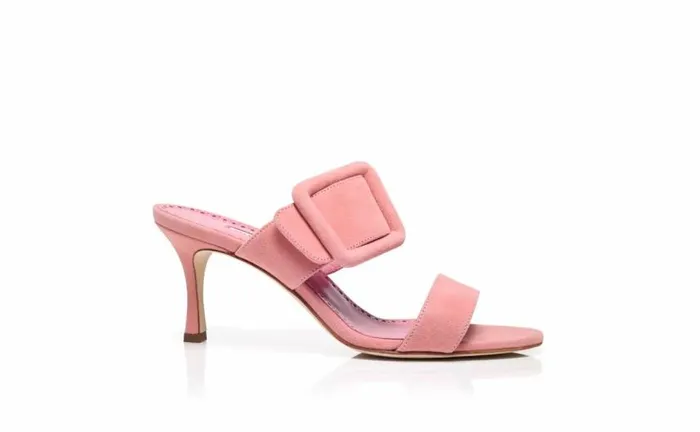 Women Light Pink Suede Open Toe Mules Manolo Blahnik Mules