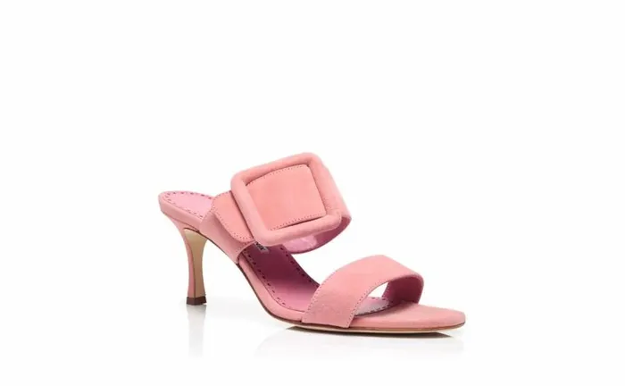 Women Light Pink Suede Open Toe Mules Manolo Blahnik Mules