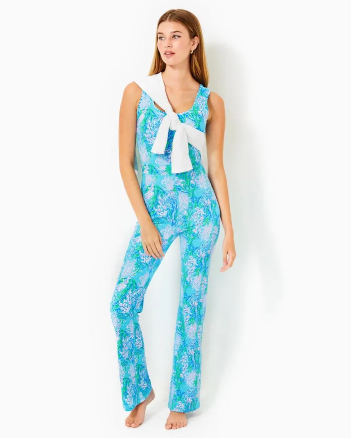 Women Lilly Pulitzer Activewear UPF 50 Luxletic Carpe Vita Flare Jumpsuit Las Olas Aqua Strong Current Sea Women Lilly Pulitzer Activewear UPF 50 Luxletic Carpe Vita Flare Jumpsuit Las Olas Aqua Strong Current Sea