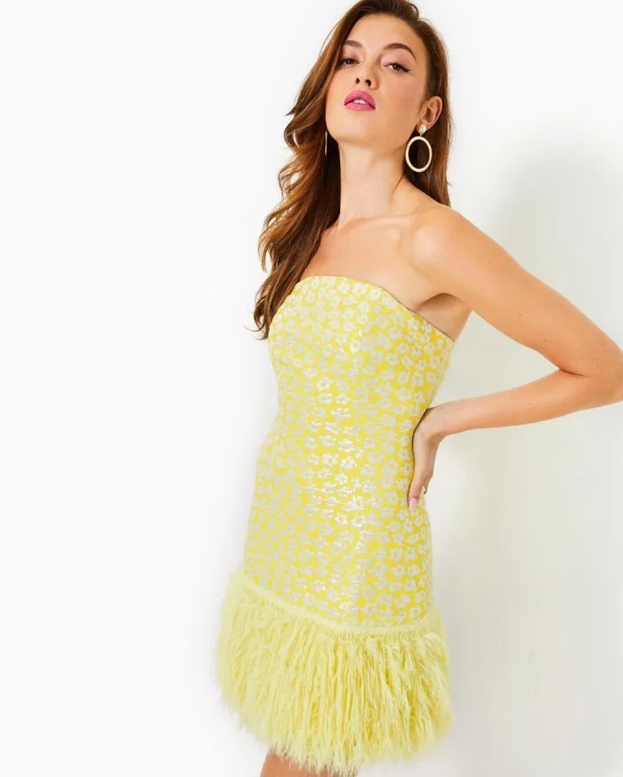 Women Lilly Pulitzer Dresses Charmain Strapless Mini Dress Finch Yellow Bitsy Blossom Brocade Women Lilly Pulitzer Dresses Charmain Strapless Mini Dress Finch Yellow Bitsy Blossom Brocade