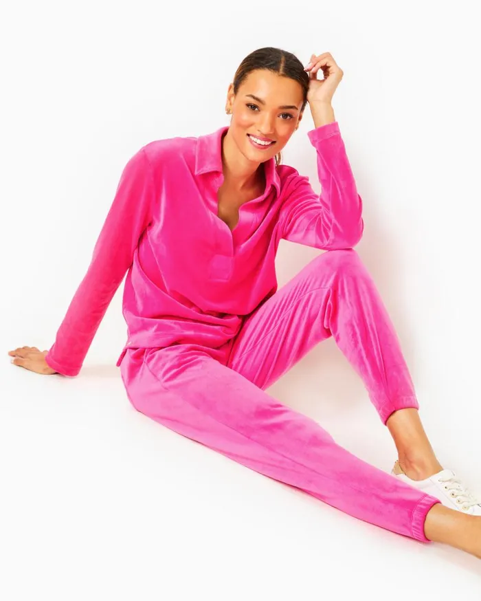 Women Lilly Pulitzer Loungewear August Pullover and Mallie Pant Velour Set Pink Palms Women Lilly Pulitzer Loungewear August Pullover and Mallie Pant Velour Set Pink Palms