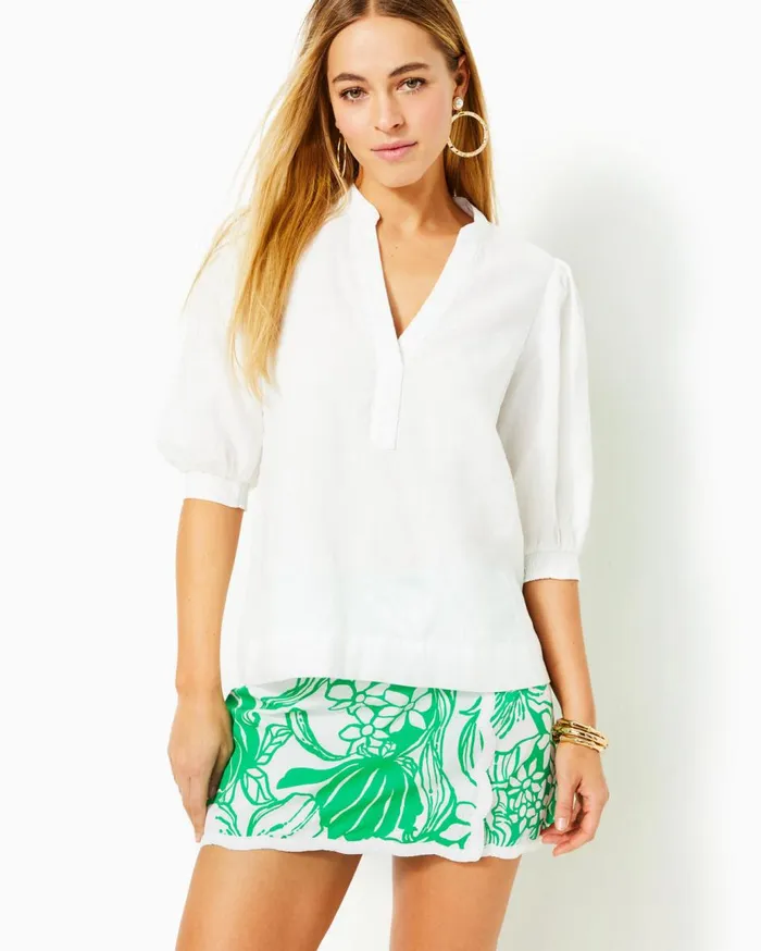 Women Lilly Pulitzer Tops Mialeigh Linen Top Roxie Pink