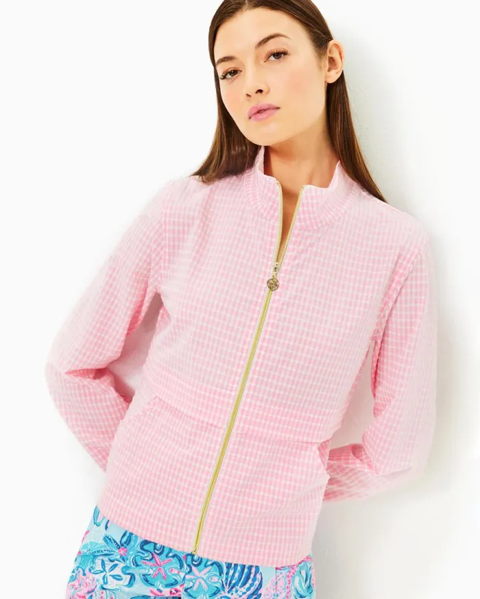 Women Lilly Pulitzer Tops UPF 50 Luxletic Cocos Jacket Conch Shell Pink Performance Gingham Women Lilly Pulitzer Tops UPF 50 Luxletic Cocos Jacket Conch Shell Pink Performance Gingham