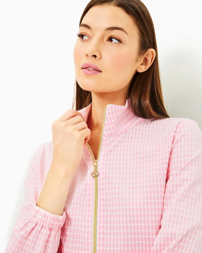 Women Lilly Pulitzer Tops UPF 50 Luxletic Cocos Jacket Conch Shell Pink Performance Gingham Women Lilly Pulitzer Tops UPF 50 Luxletic Cocos Jacket Conch Shell Pink Performance Gingham