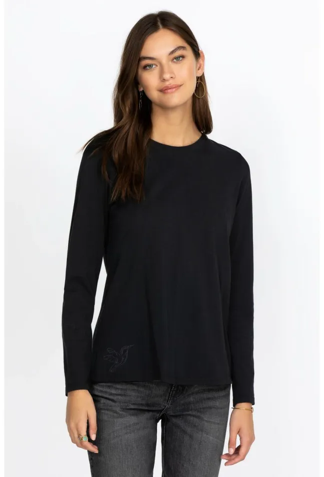 Women Long Sleeve Crew Neck Layering Tee Black Johnny Was Tops
