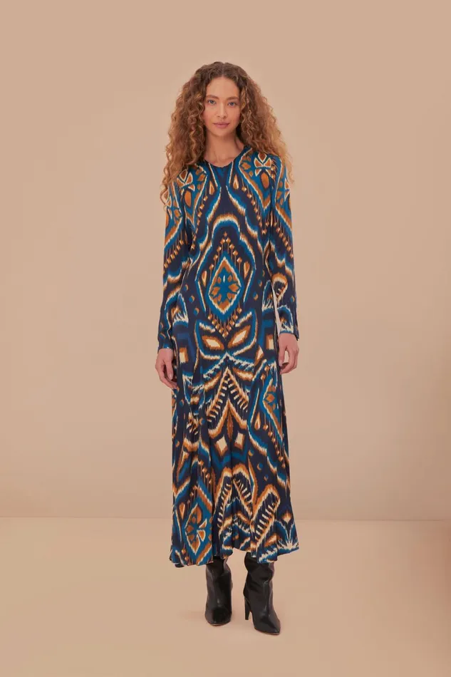 Women Maxi Dresses Farm Rio Blue Pineapple Ikat Lenzing Ecovero Viscose Maxi Dress Women Maxi Dresses Farm Rio Blue Pineapple Ikat Lenzing Ecovero Viscose Maxi Dress
