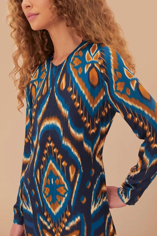Women Maxi Dresses Farm Rio Blue Pineapple Ikat Lenzing Ecovero Viscose Maxi Dress